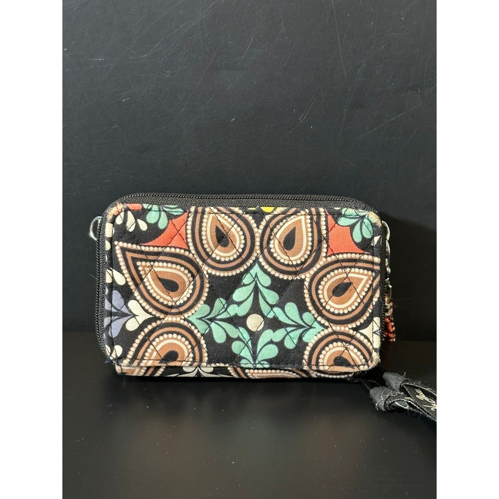 Vera Bradley All In One Crossbody Wallet Provencal Paisley Quilted‎ Cotton Black - Picture 5 of 7